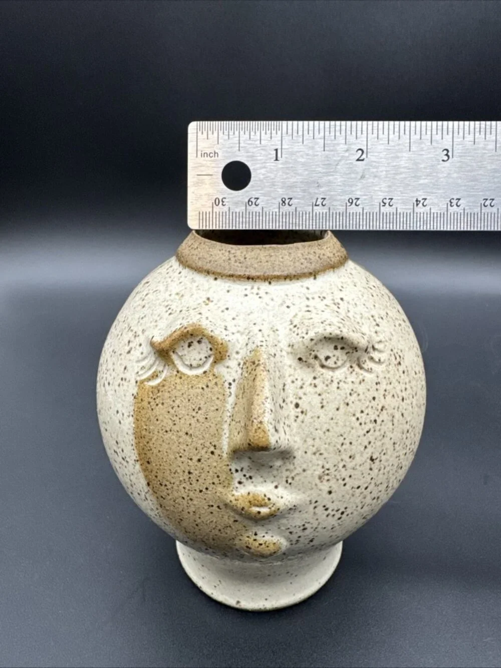 Studio Pottery Speckled Moon Face Style Vase Planter Unsigned Female Eyelash